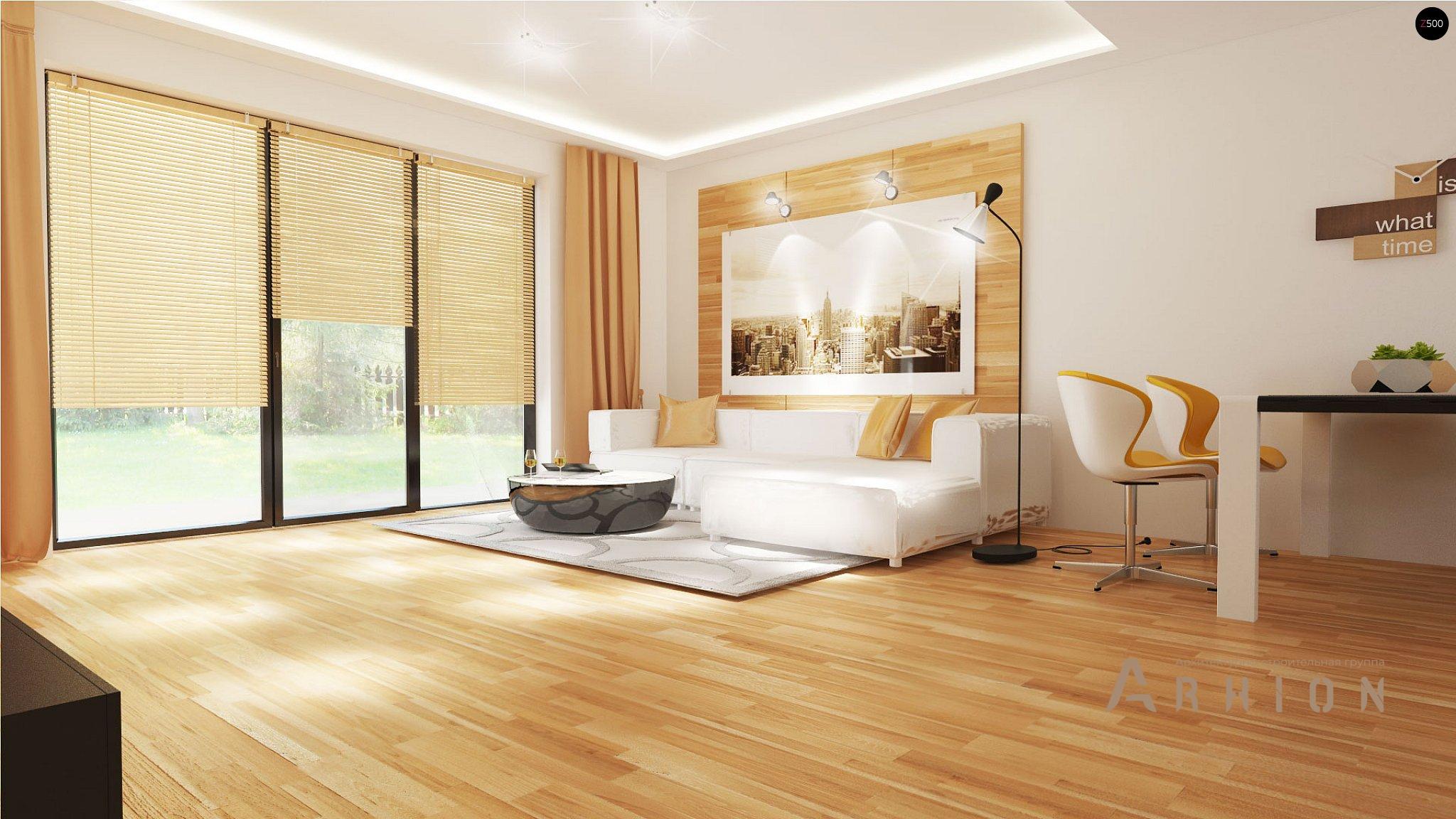 2. Проект одноэтажного дома в современном стиле с двускатной кровлей, Z98 L GP, площадью - 143 кв c терассой, гаражом